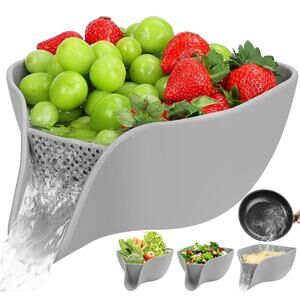 Multifunctional Drain Basket 4.6 QT Large Silicone Food Bowl with Spout s1